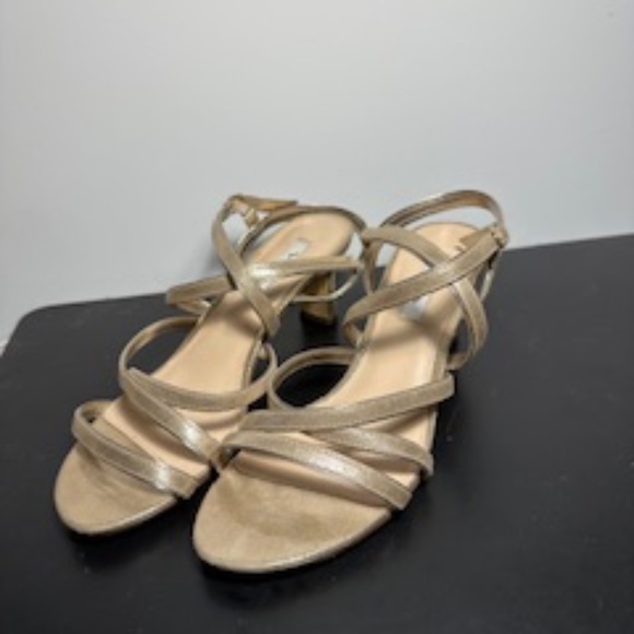 GENAYA  TAUPE SATIN STRAPPY MID-HEEL DRESSY SANDAL - Picture 3 of 6